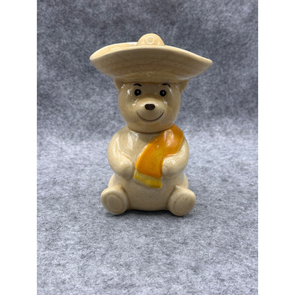Vintage Ceramic Teddy Bear Sombrero Serape Salt Pepper Shaker Kitsch Decor